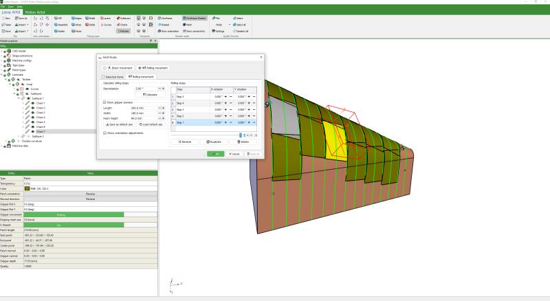 cad module patch artist with feature rolling motion