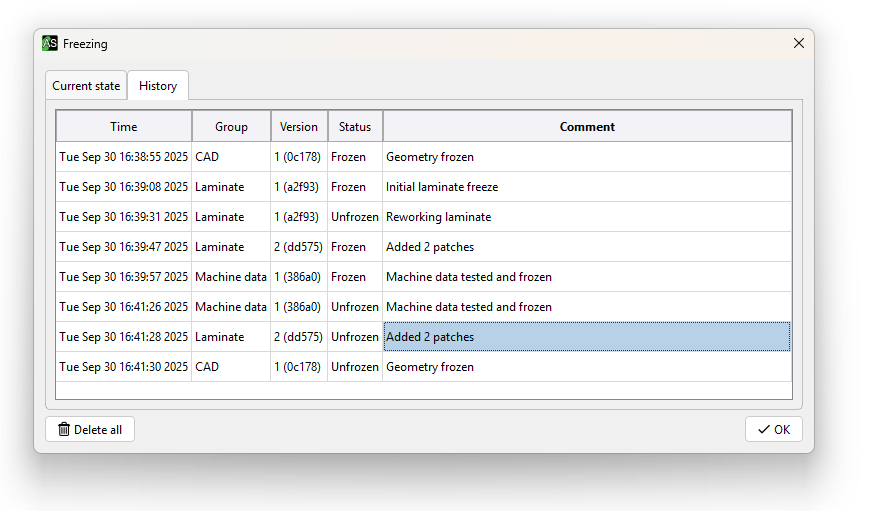 Traceable version history of freezing and unfreezing operations, including automated timestamps and version control.